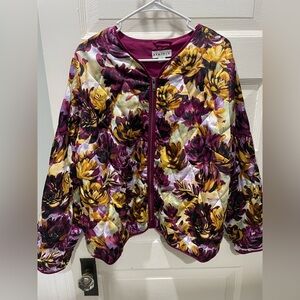 Ava & Viv Women's Quilted Floral Bomber Jacket - Purple and Yellow, Size 2X